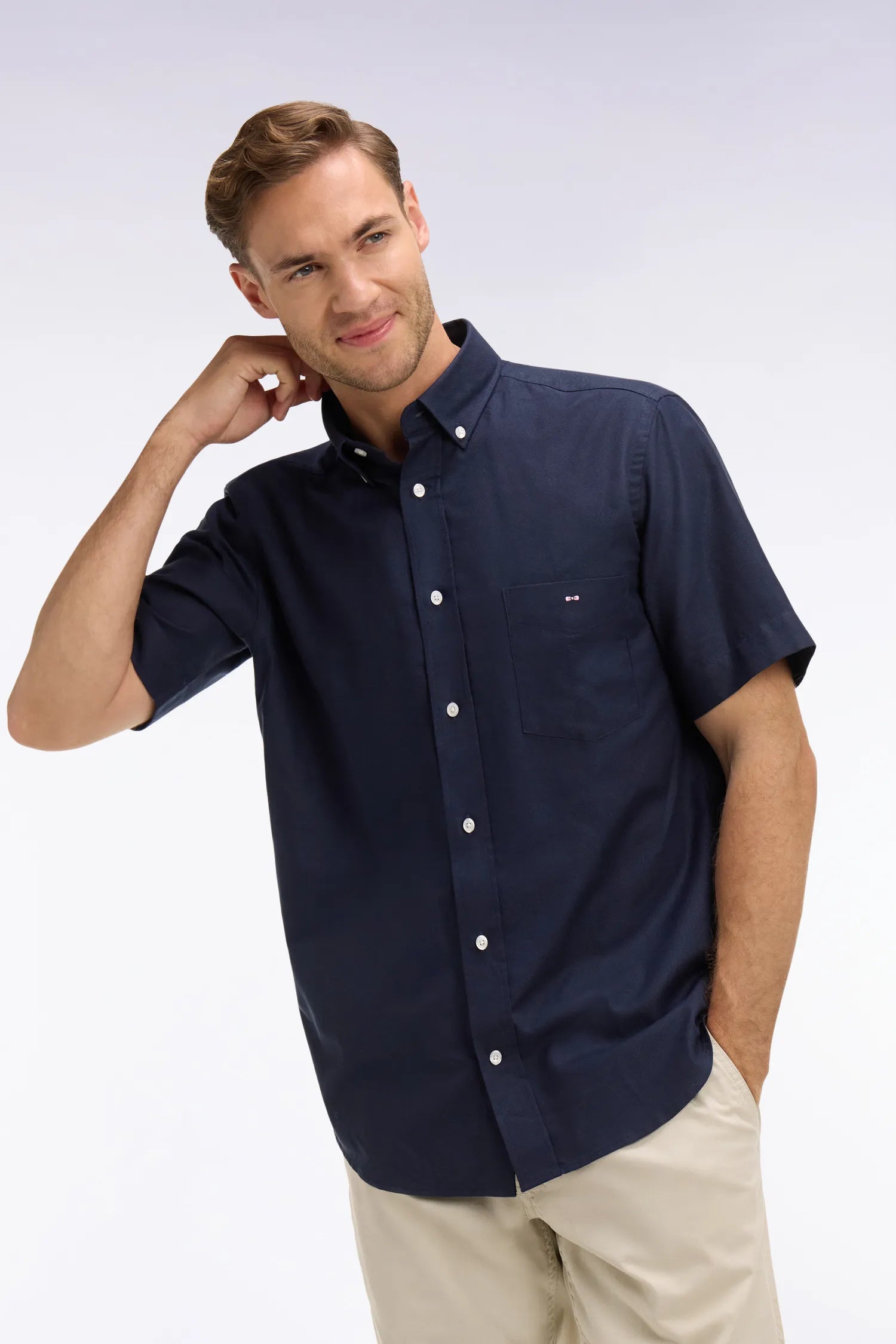Eden Park Navy Blue Men Navy Cotton PiquŽ Short-Sleeved Shirt SKU: E26CHECC0001_BLF Image 03