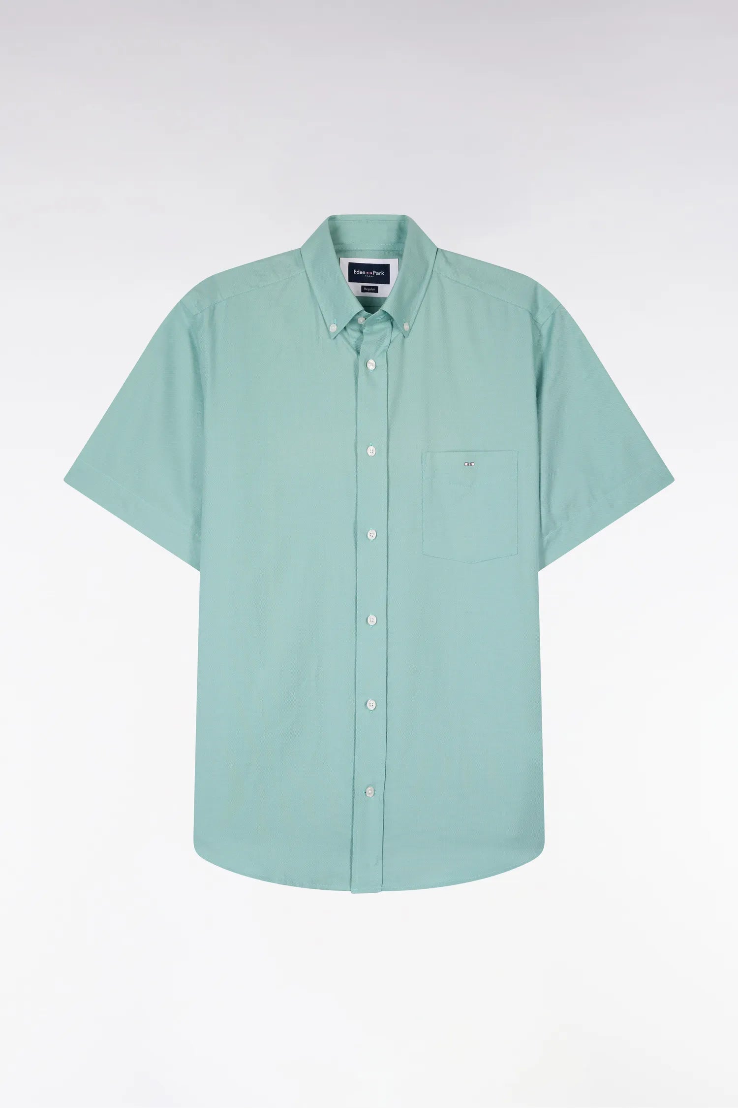 Eden Park Green Men Short-Sleeved Shirt in Sea Green Cotton Pique SKU: E26CHECC0001_VEM39 Image 02