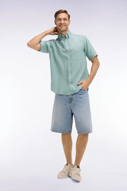 Eden Park Green Men Short-Sleeved Shirt in Sea Green Cotton Pique SKU: E26CHECC0001_VEM39 Image 03