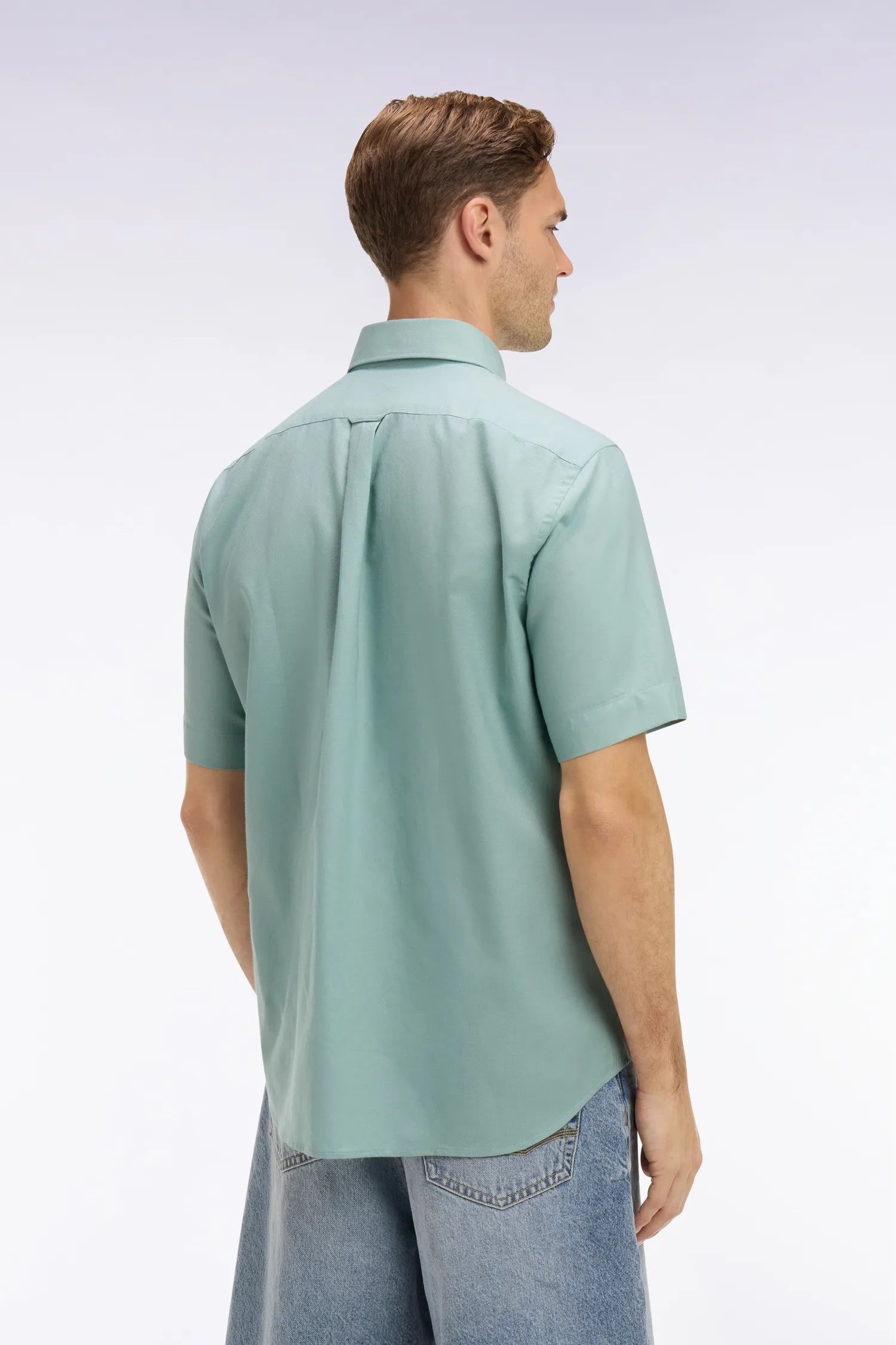 Eden Park Green Men Short-Sleeved Shirt in Sea Green Cotton Pique SKU: E26CHECC0001_VEM39 Image 05