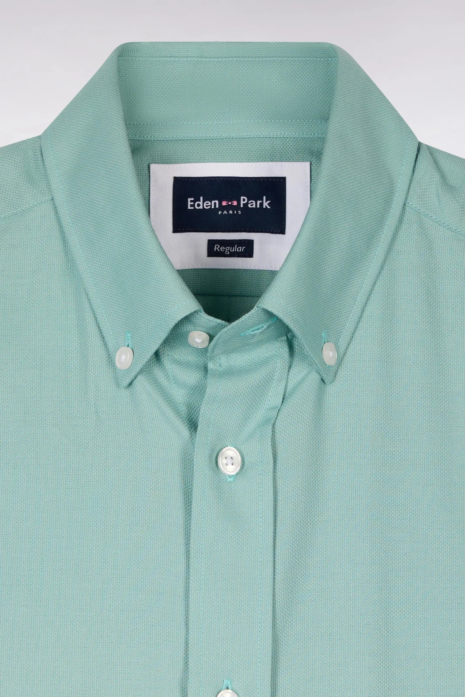 Eden Park Green Men Short-Sleeved Shirt in Sea Green Cotton Pique SKU: E26CHECC0001_VEM39 Image 06