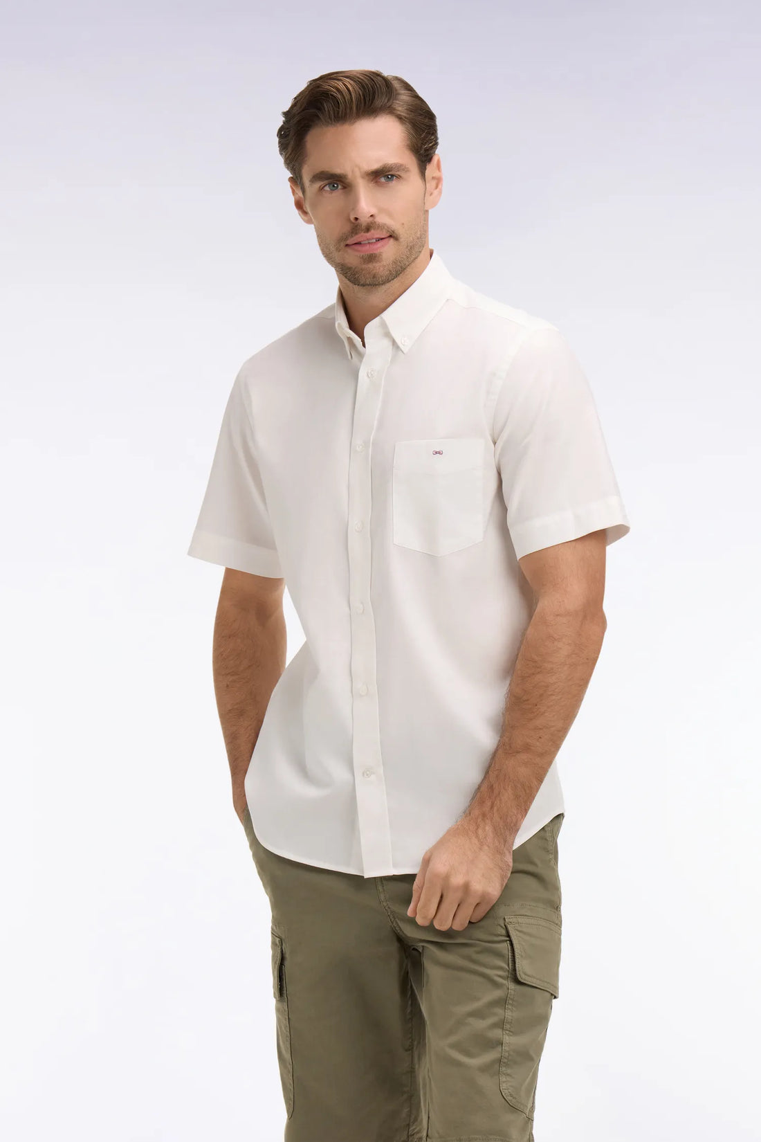 Eden Park White Men Short-Sleeved Shirt in White Yarn-Dyed Cotton SKU: E26CHECC0002_BC Image 01