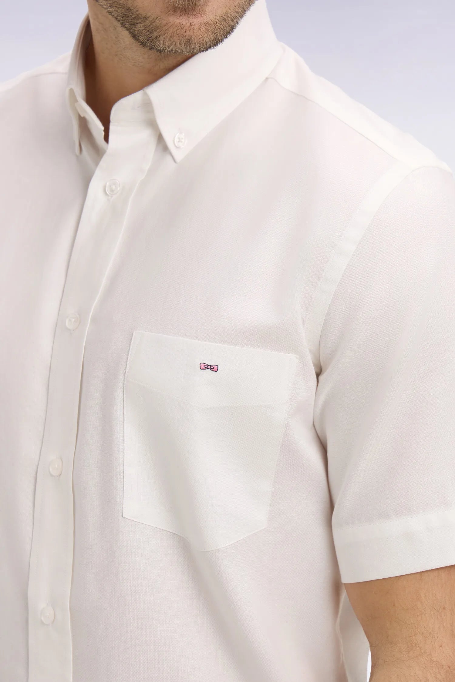 Eden Park White Men Short-Sleeved Shirt in White Yarn-Dyed Cotton SKU: E26CHECC0002_BC Image 04