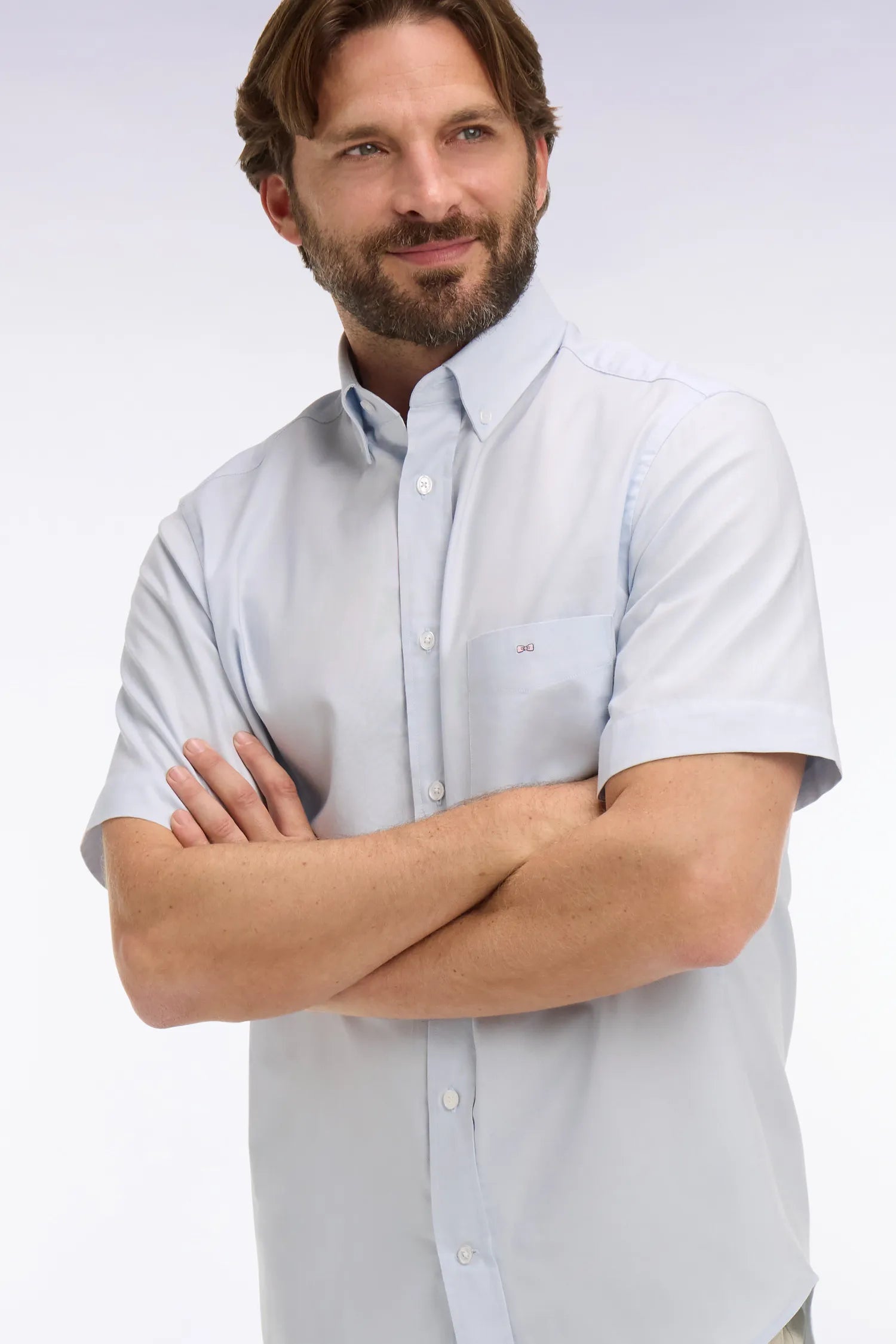 Eden Park Sky Blue Men Short-Sleeved Shirt in Sky-Dyed Cotton SKU: E26CHECC0002_BLC25 Image 03