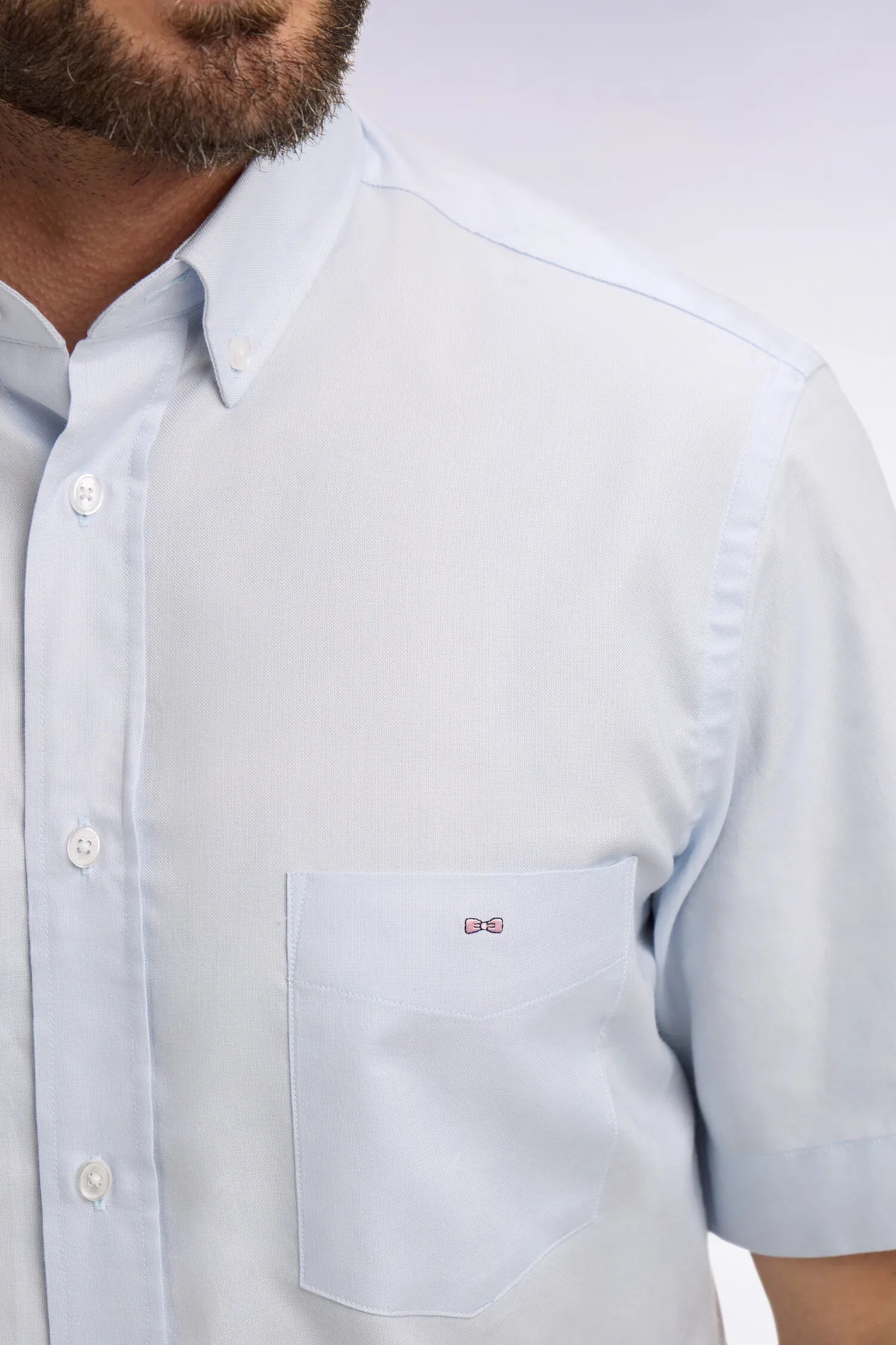 Eden Park Sky Blue Men Short-Sleeved Shirt in Sky-Dyed Cotton SKU: E26CHECC0002_BLC25 Image 04