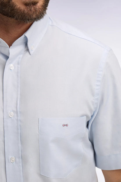 Eden Park Sky Blue Men Short-Sleeved Shirt in Sky-Dyed Cotton SKU: E26CHECC0002_BLC25 Image 04