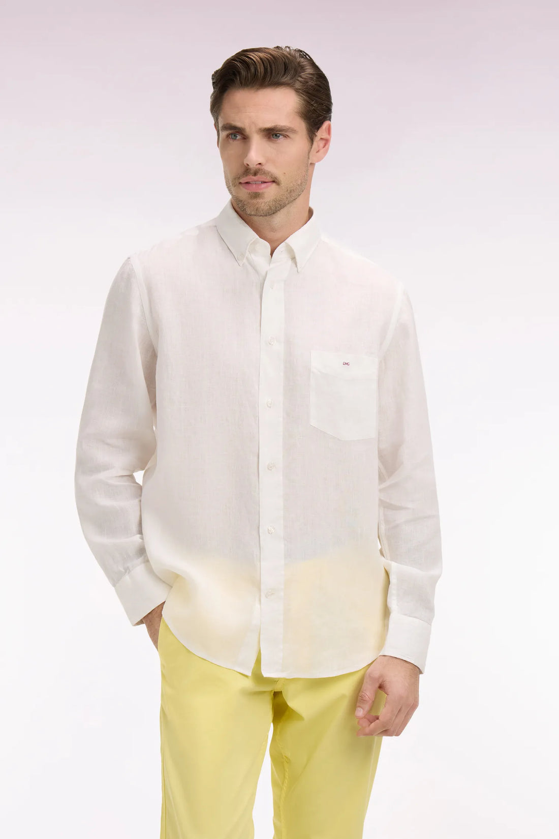 Eden Park White Men Straight White Linen Shirt SKU: E26CHECL0001_BC Image 01