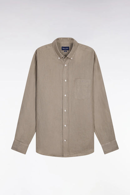 Eden Park Khaki Men Straight Brown Linen Shirt SKU: E26CHECL0001_BEF3 Image 02