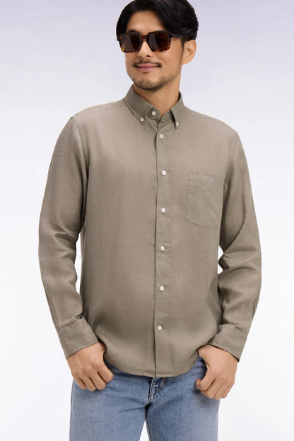 Eden Park Khaki Men Straight Brown Linen Shirt SKU: E26CHECL0001_BEF3 Image 03
