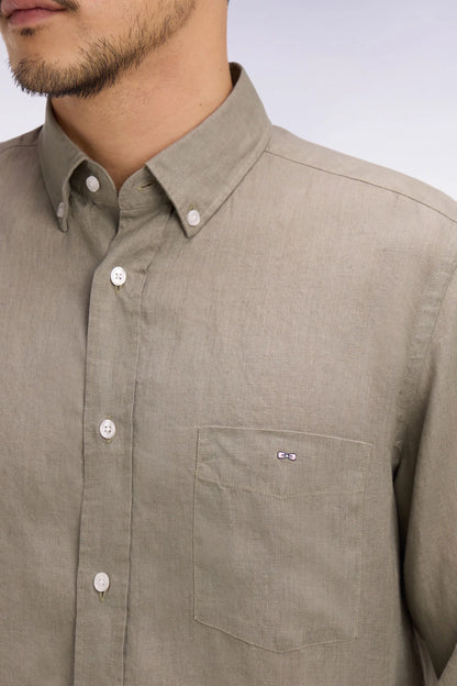 Eden Park Khaki Men Straight Brown Linen Shirt SKU: E26CHECL0001_BEF3 Image 04