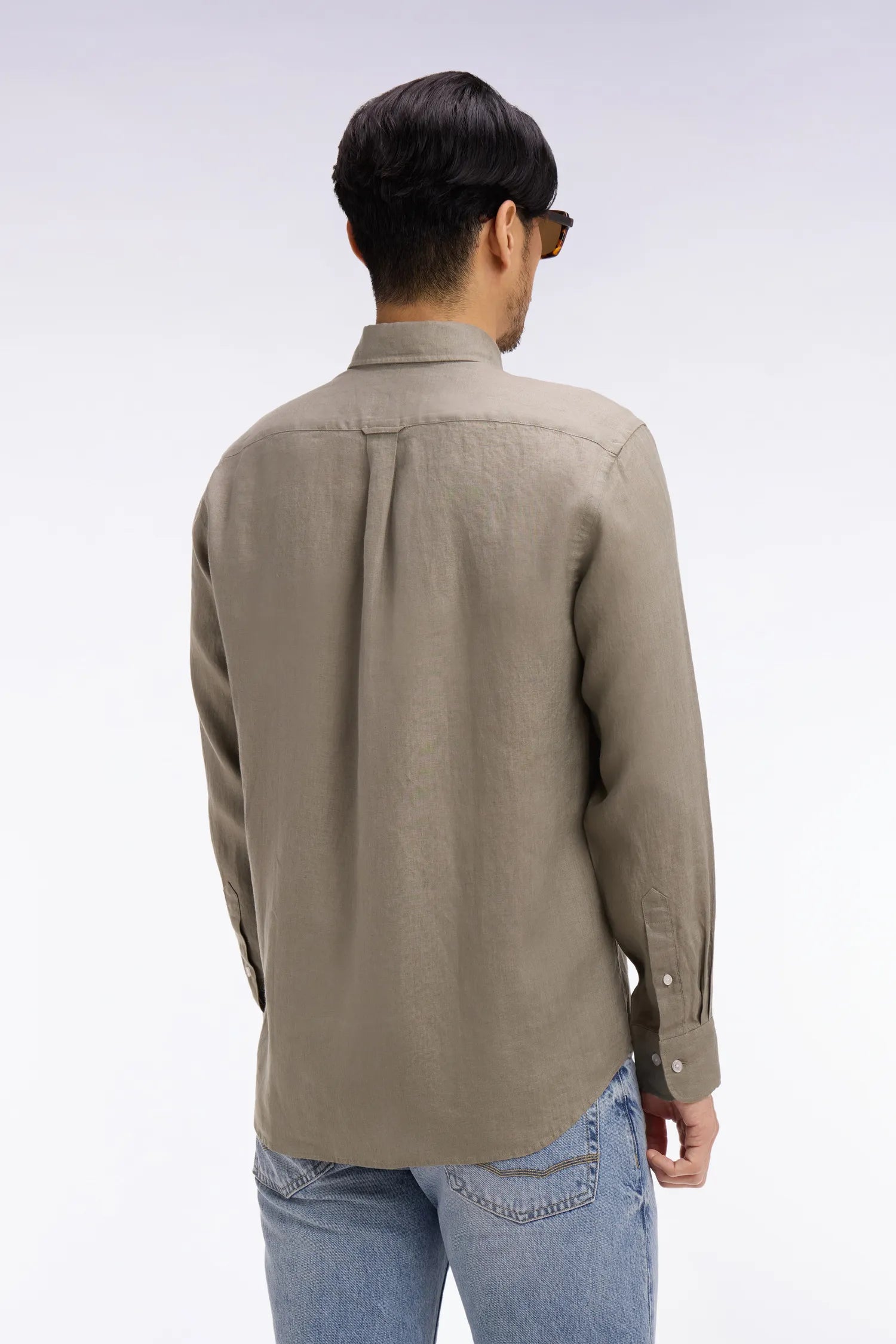 Eden Park Khaki Men Straight Brown Linen Shirt SKU: E26CHECL0001_BEF3 Image 05