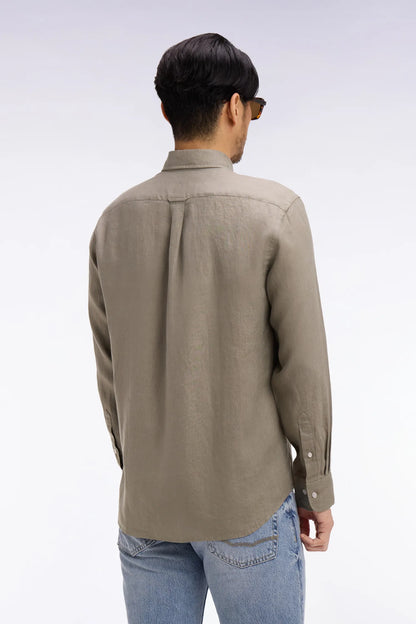 Eden Park Khaki Men Straight Brown Linen Shirt SKU: E26CHECL0001_BEF3 Image 05