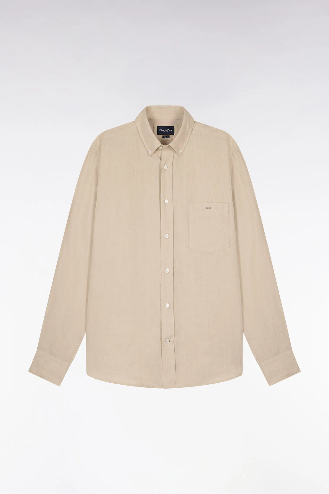 Eden Park Beige Men Straight-Cut Beige Linen Shirt SKU: E26CHECL0001_BEM31 Image 02
