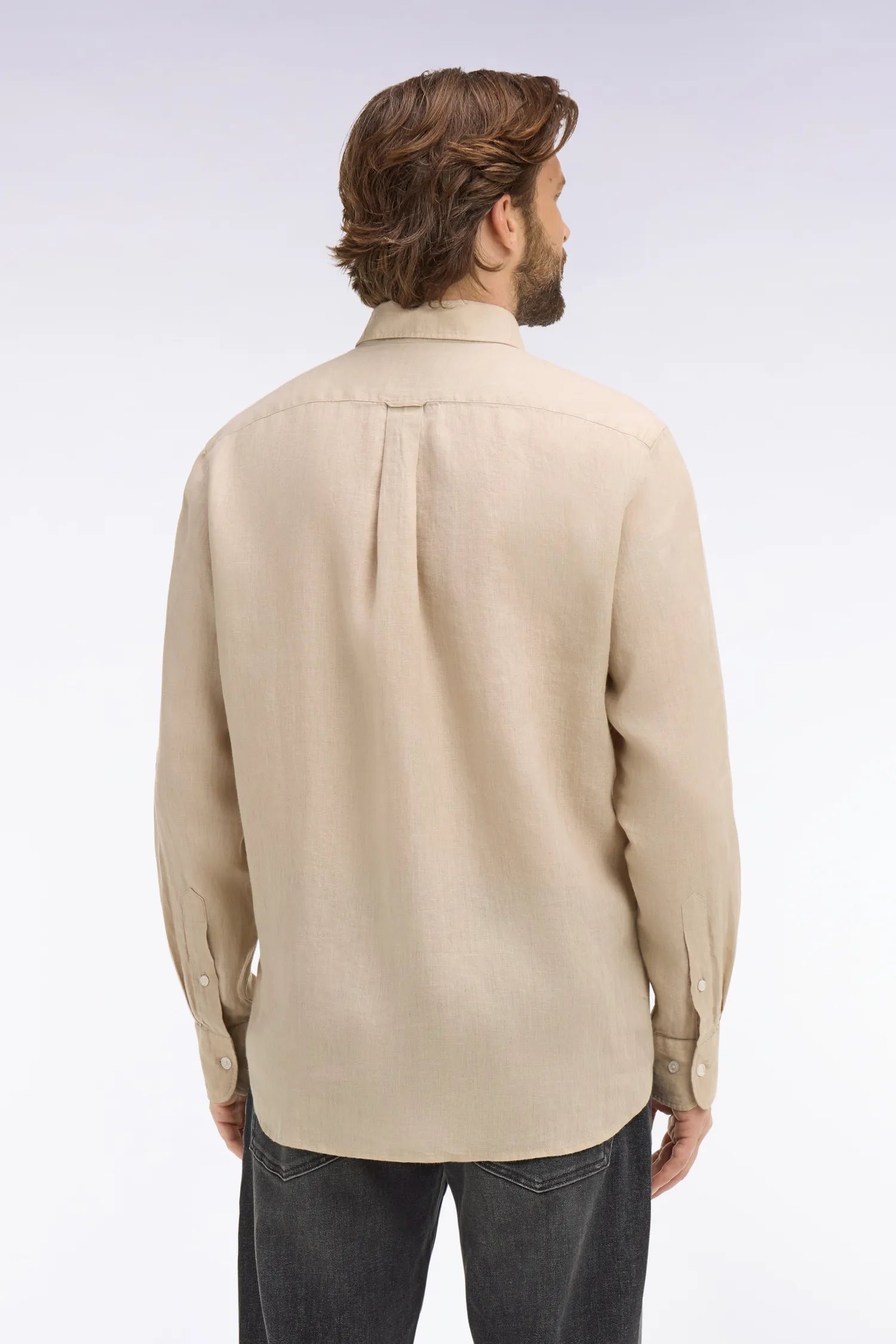Eden Park Beige Men Straight-Cut Beige Linen Shirt SKU: E26CHECL0001_BEM31 Image 05