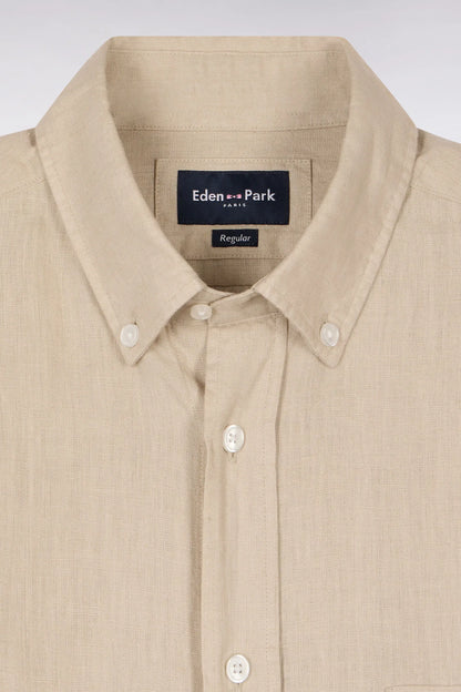 Eden Park Beige Men Straight-Cut Beige Linen Shirt SKU: E26CHECL0001_BEM31 Image 06