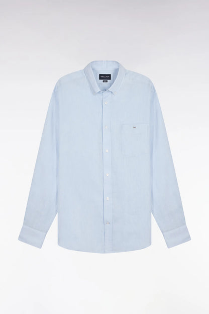 Eden Park Sky Blue Men Straight-Cut Sky Blue Linen Shirt SKU: E26CHECL0001_BLC25 Image 02