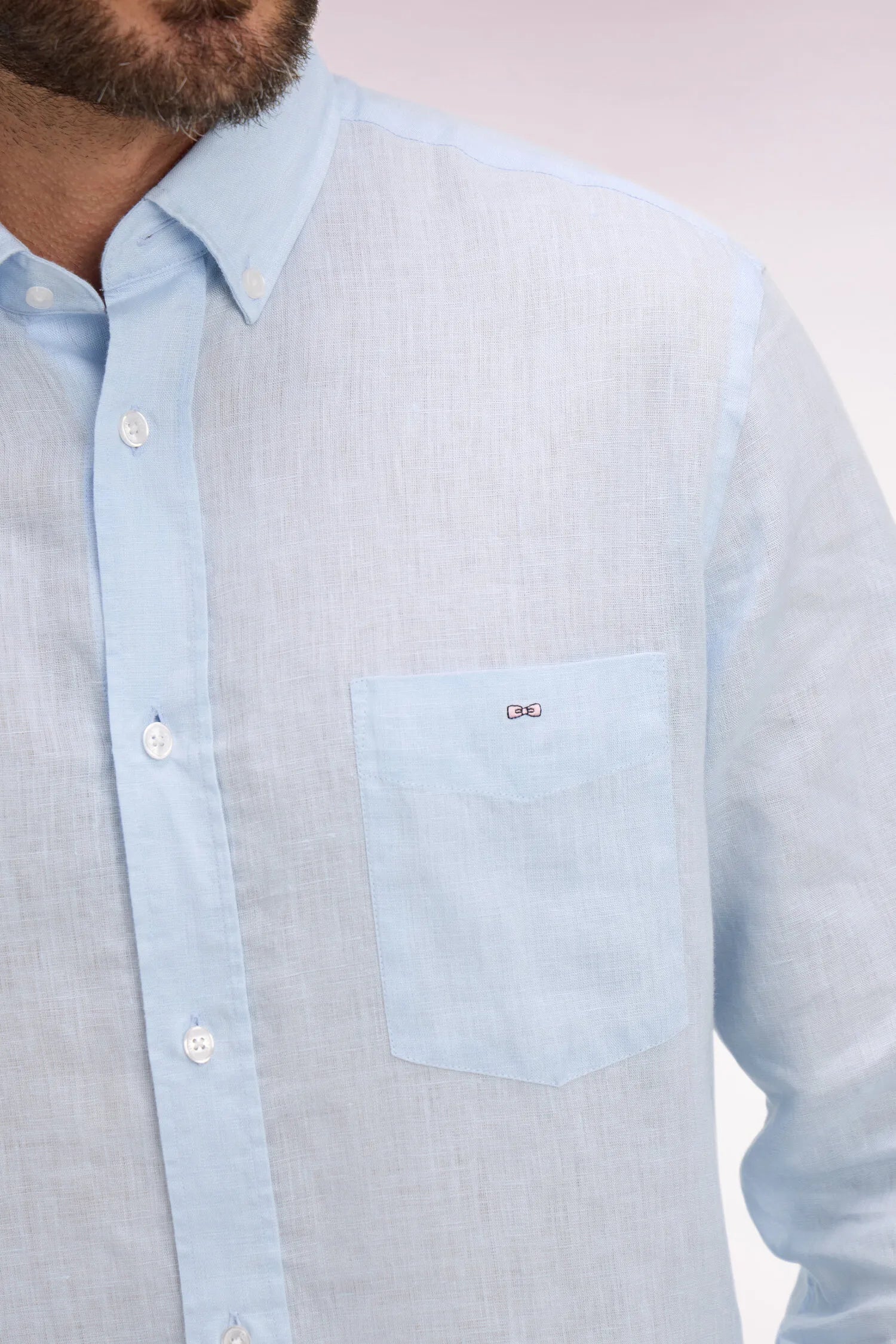 Eden Park Sky Blue Men Straight-Cut Sky Blue Linen Shirt SKU: E26CHECL0001_BLC25 Image 04