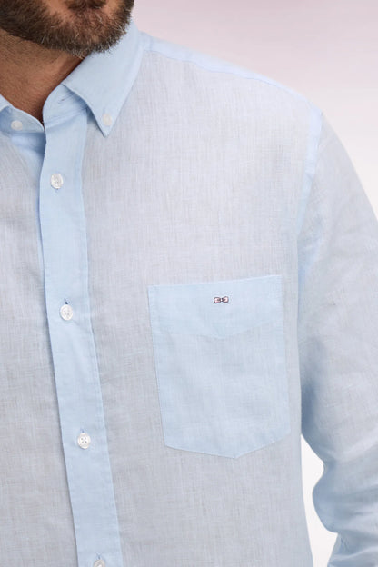 Eden Park Sky Blue Men Straight-Cut Sky Blue Linen Shirt SKU: E26CHECL0001_BLC25 Image 04