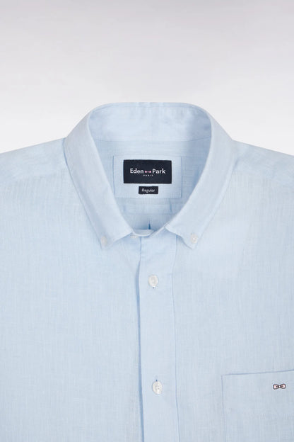 Eden Park Sky Blue Men Straight-Cut Sky Blue Linen Shirt SKU: E26CHECL0001_BLC25 Image 06