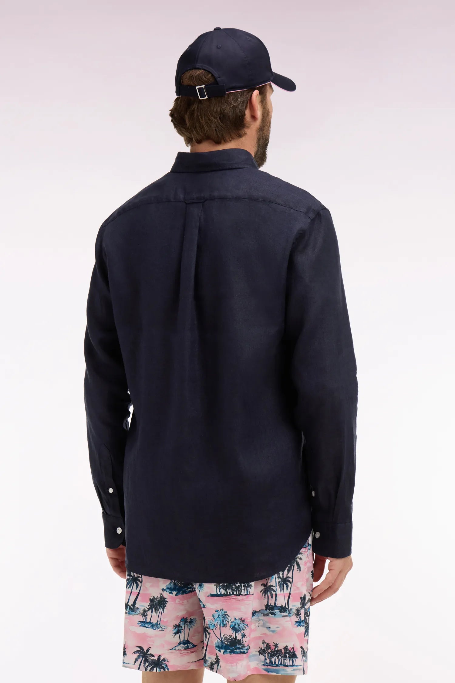 Eden Park 0 Men Straight-Cut Shirt in Navy Linen SKU: E26CHECL0001_BLF Image 04