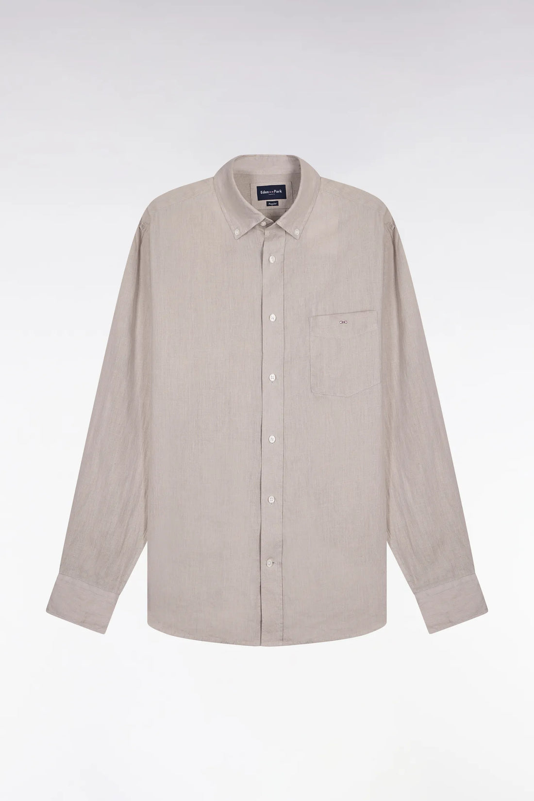Eden Park Grey Men Straight-Cut Shirt in Grey Linen SKU: E26CHECL0001_GRM5 Image 02