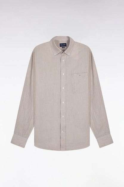 Eden Park Grey Men Straight-Cut Shirt in Grey Linen SKU: E26CHECL0001_GRM5 Image 02