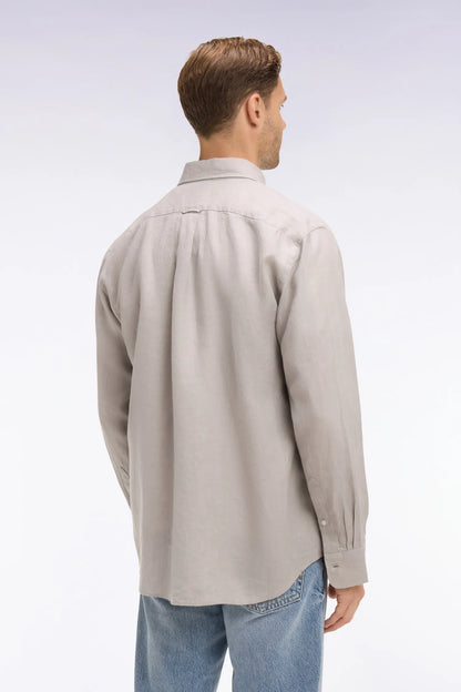 Eden Park Grey Men Straight-Cut Shirt in Grey Linen SKU: E26CHECL0001_GRM5 Image 05