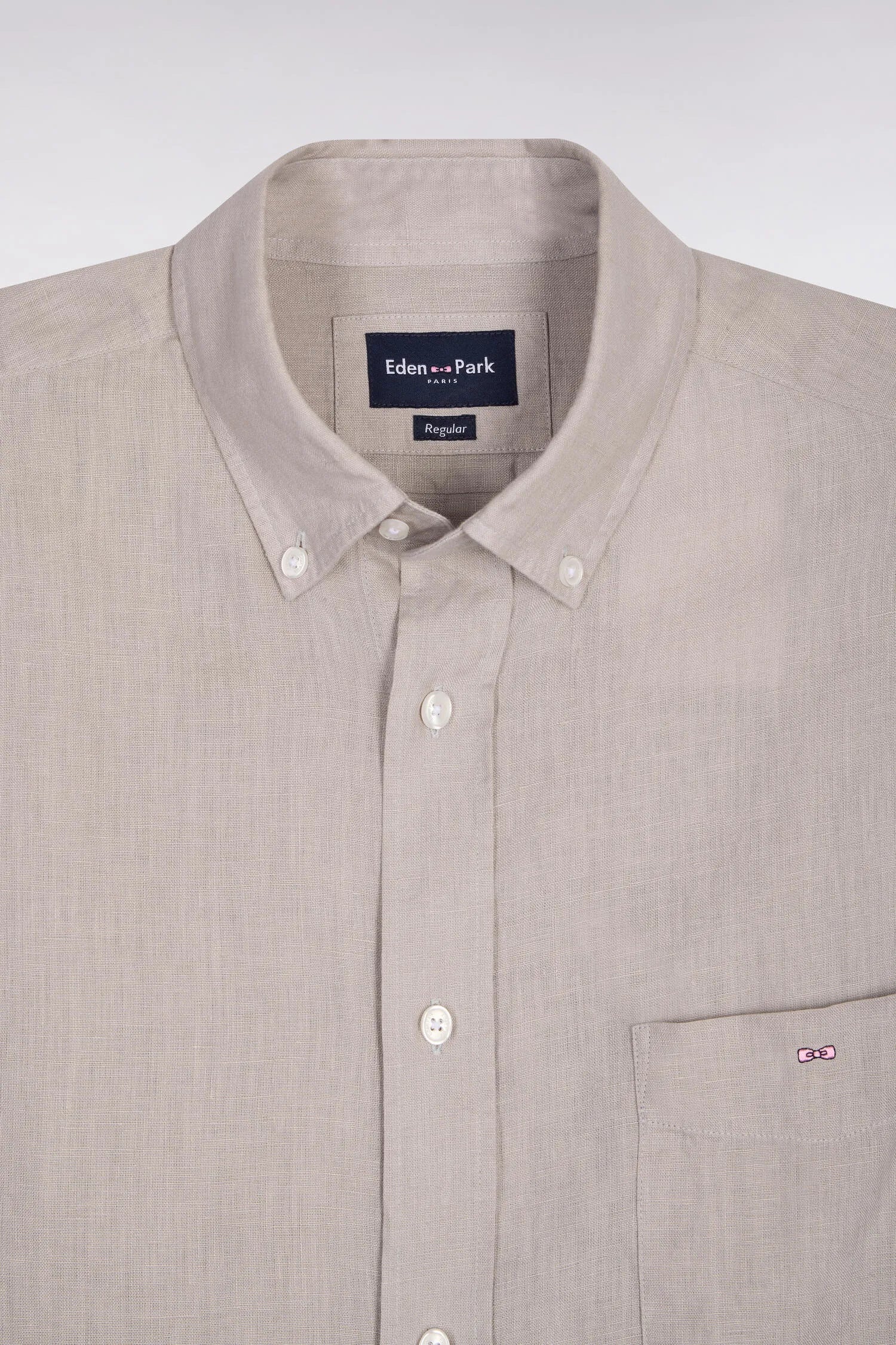 Eden Park Grey Men Straight-Cut Shirt in Grey Linen SKU: E26CHECL0001_GRM5 Image 06