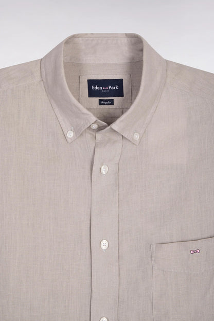 Eden Park Grey Men Straight-Cut Shirt in Grey Linen SKU: E26CHECL0001_GRM5 Image 06
