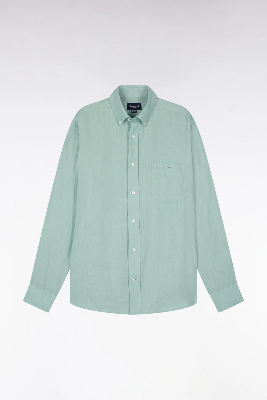 Eden Park Green Men Straight-Cut Shirt in Aqua Green Linen SKU: E26CHECL0001_VEM39 Image 02