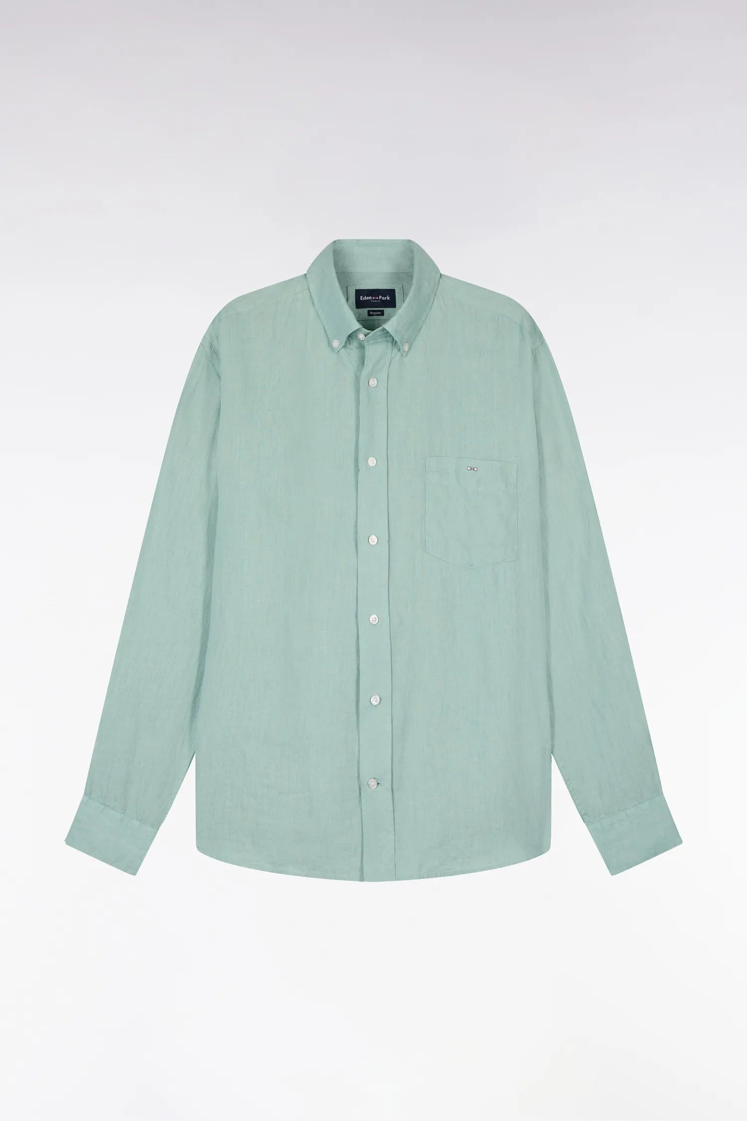Eden Park Green Men Straight-Cut Shirt in Aqua Green Linen SKU: E26CHECL0001_VEM39 Image 02