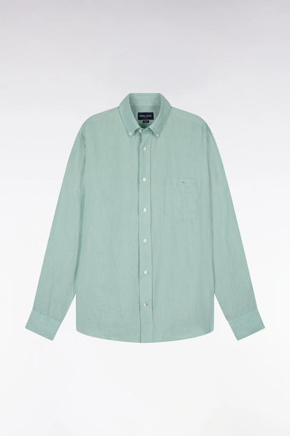 Eden Park Green Men Straight-Cut Shirt in Aqua Green Linen SKU: E26CHECL0001_VEM39 Image 02