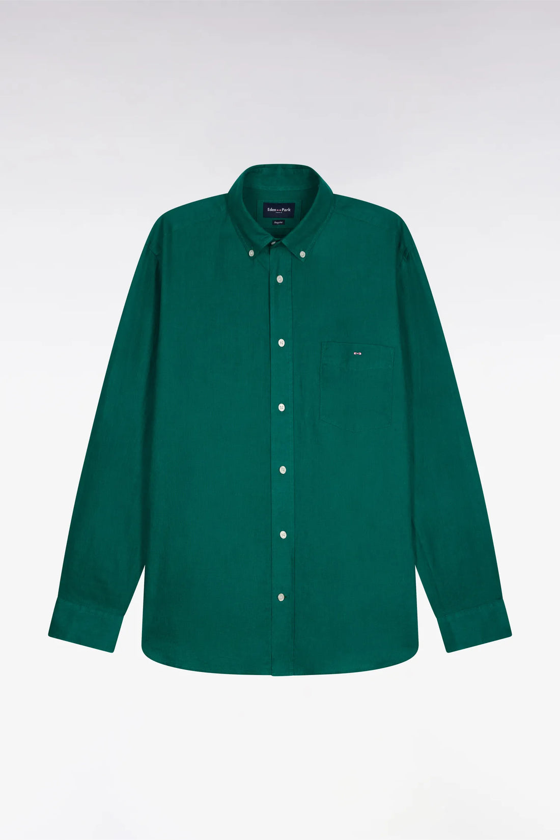 Eden Park Green Men Straight-Cut Shirt in Mint Green Linen SKU: E26CHECL0001_VEM41 Image 02