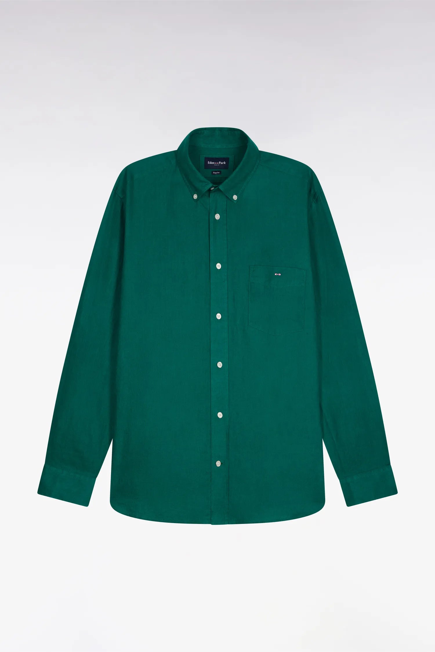 Eden Park Green Men Straight-Cut Shirt in Mint Green Linen SKU: E26CHECL0001_VEM41 Image 02