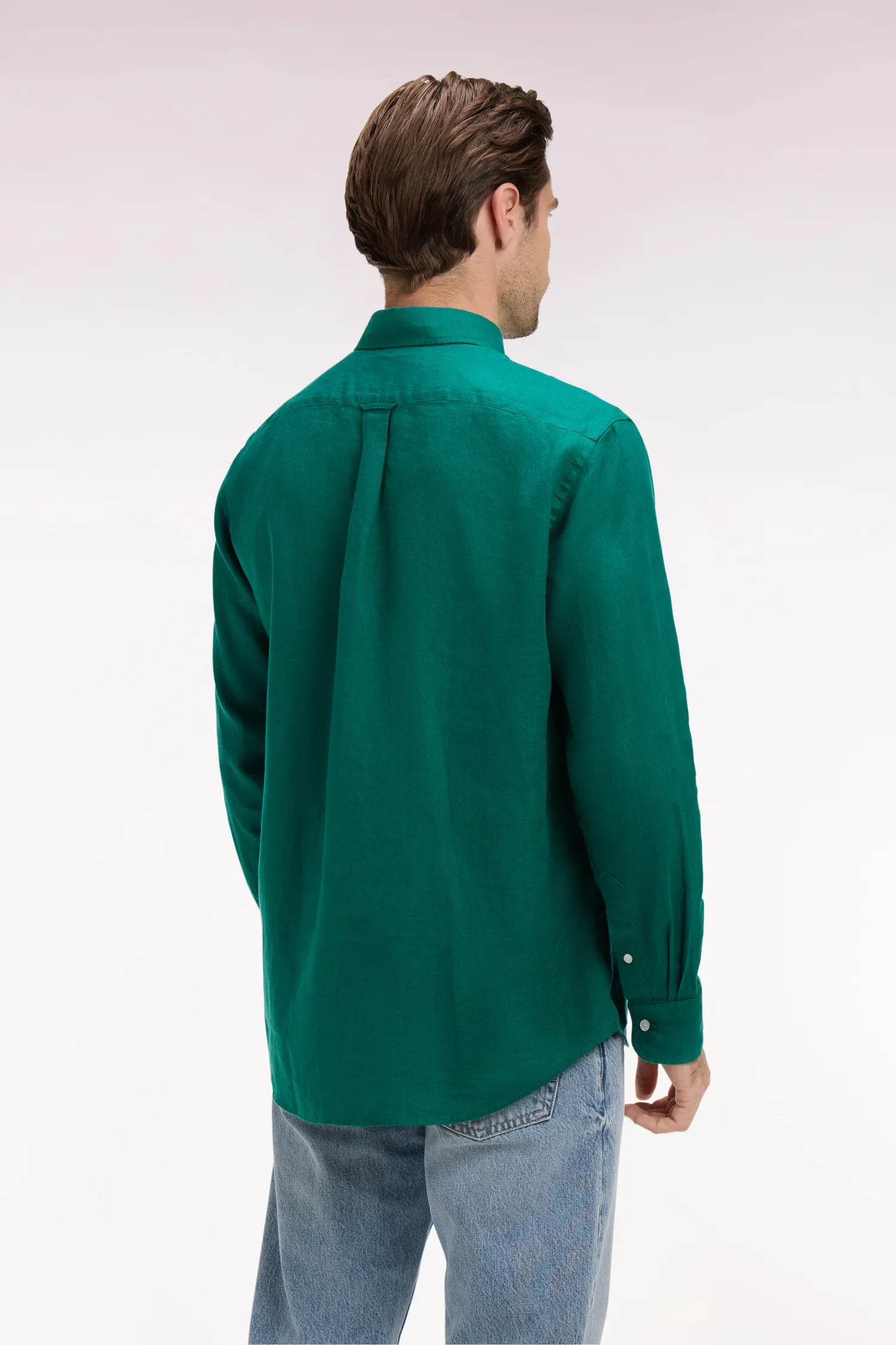Eden Park Green Men Straight-Cut Shirt in Mint Green Linen SKU: E26CHECL0001_VEM41 Image 05