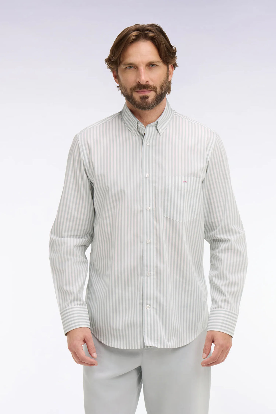 Eden Park Sky Blue Men Sky Blue Cotton Shirt with Stick Stripes SKU: E26CHECL0004_BLC6 Image 01