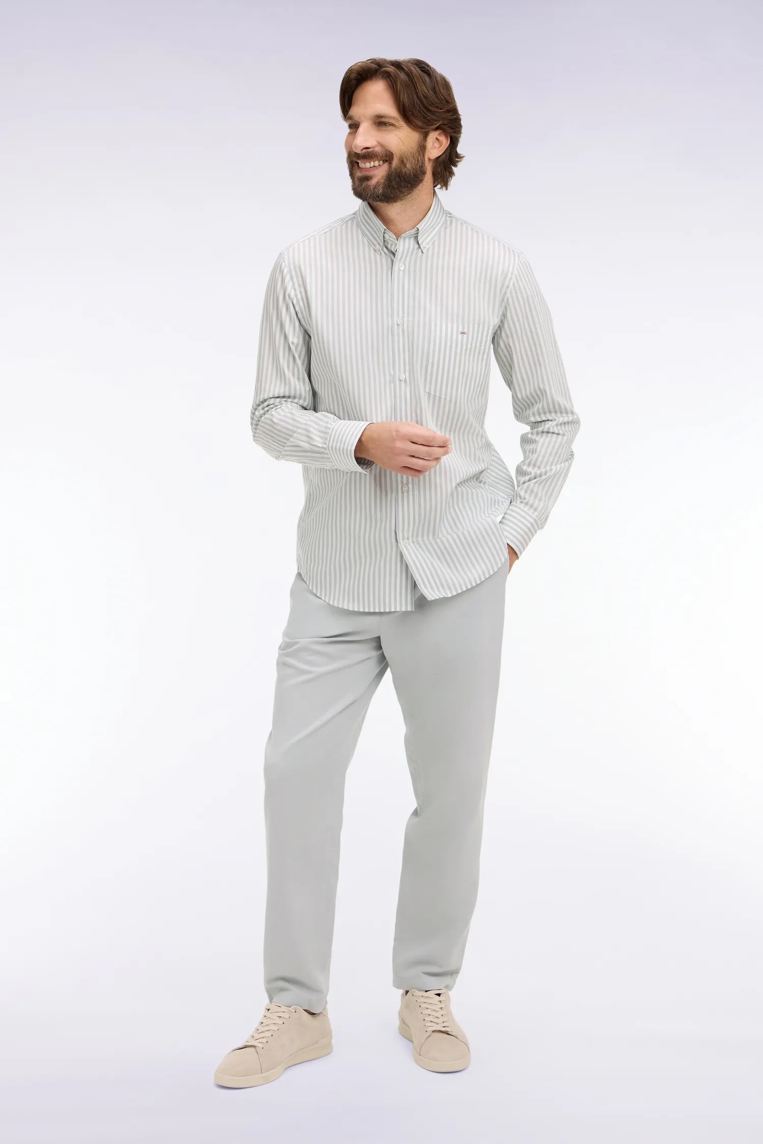 Eden Park Sky Blue Men Sky Blue Cotton Shirt with Stick Stripes SKU: E26CHECL0004_BLC6 Image 03