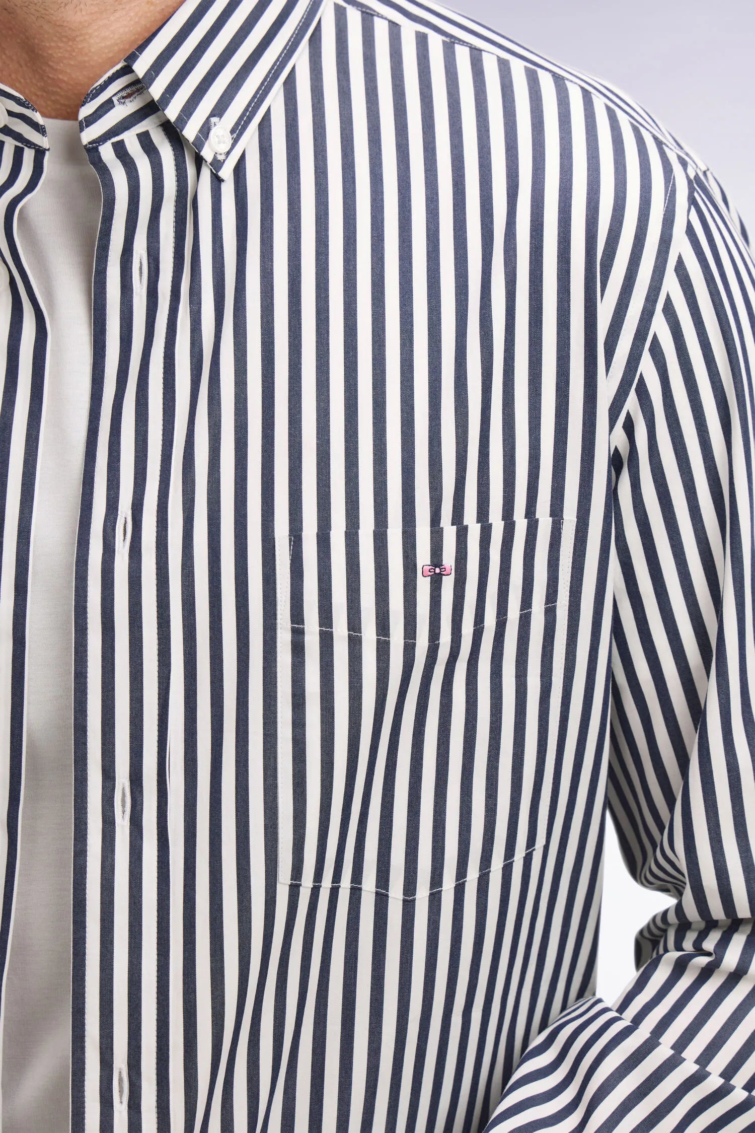 Eden Park Navy Blue Men Navy Blue Cotton Shirt with Stick Stripes SKU: E26CHECL0004_BLF Image 04