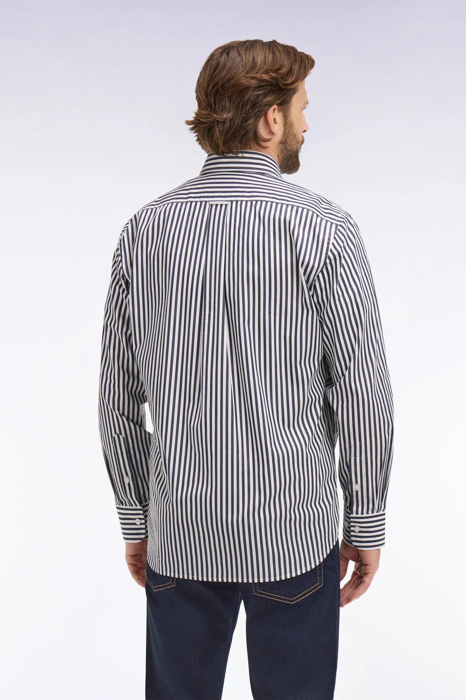 Eden Park Navy Blue Men Navy Blue Cotton Shirt with Stick Stripes SKU: E26CHECL0004_BLF Image 05