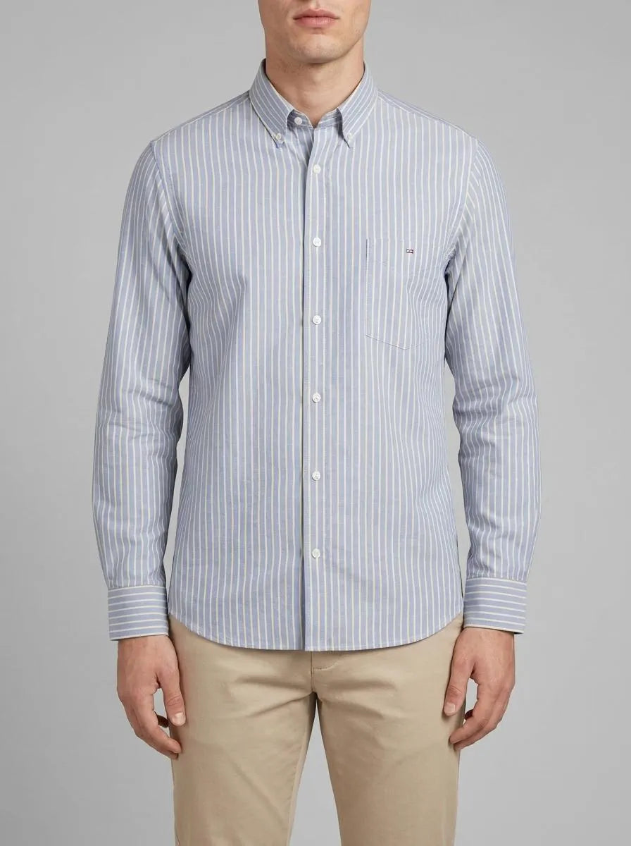 Eden Park 0 Men Regular Fit Pinpoint Cotton Shirt with Yellow Stripes SKU: E26CHECL0005_JAC16 Image 00