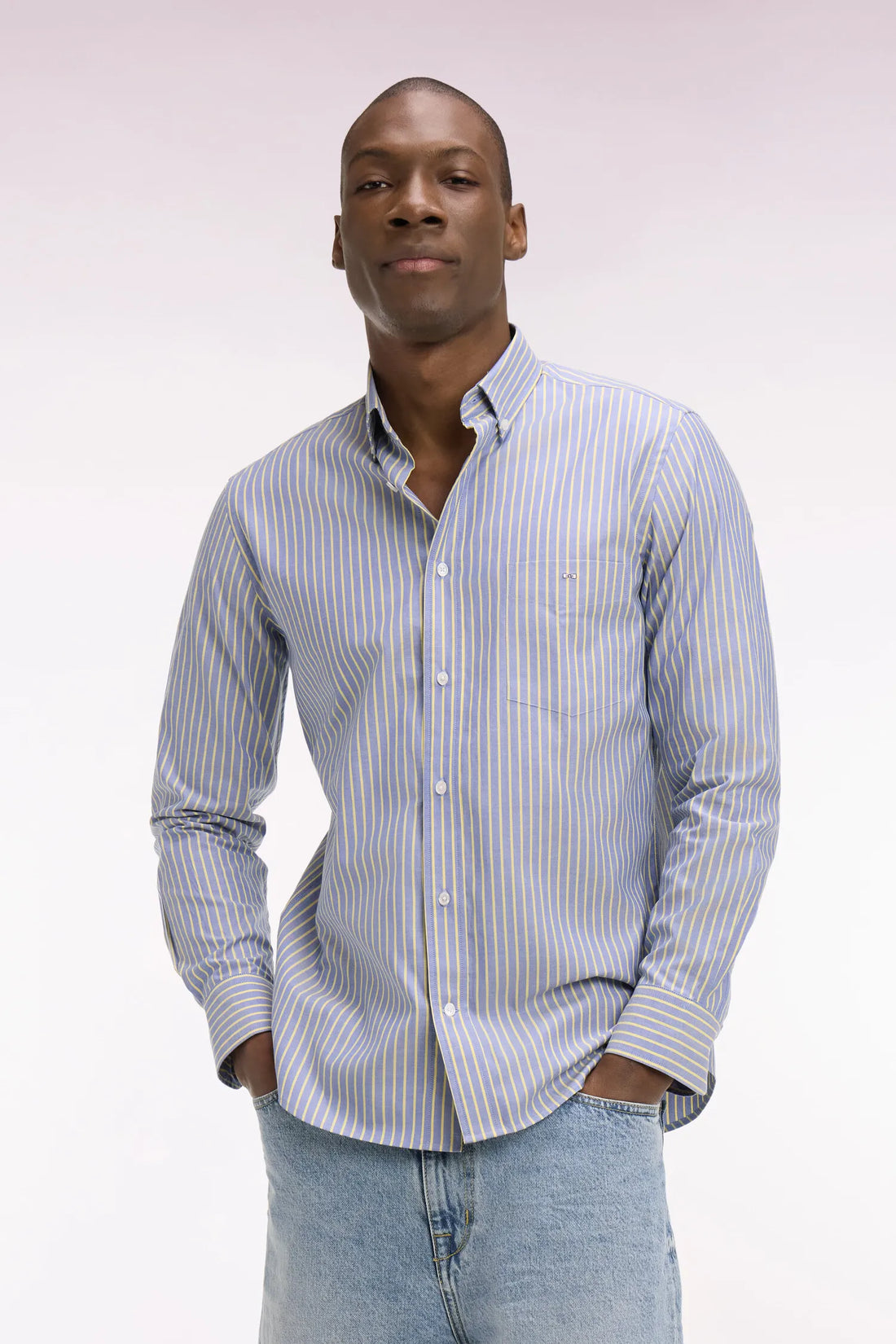 Eden Park 0 Men Regular Fit Pinpoint Cotton Shirt with Yellow Stripes SKU: E26CHECL0005_JAC16 Image 01