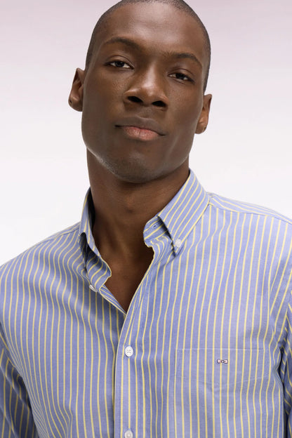 Eden Park 0 Men Regular Fit Pinpoint Cotton Shirt with Yellow Stripes SKU: E26CHECL0005_JAC16 Image 03
