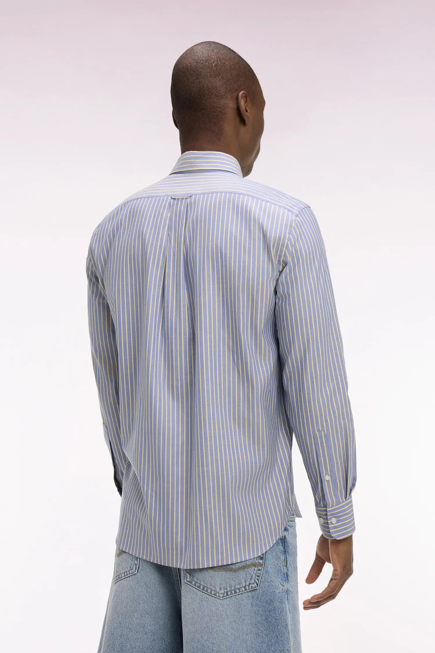 Eden Park 0 Men Regular Fit Pinpoint Cotton Shirt with Yellow Stripes SKU: E26CHECL0005_JAC16 Image 04