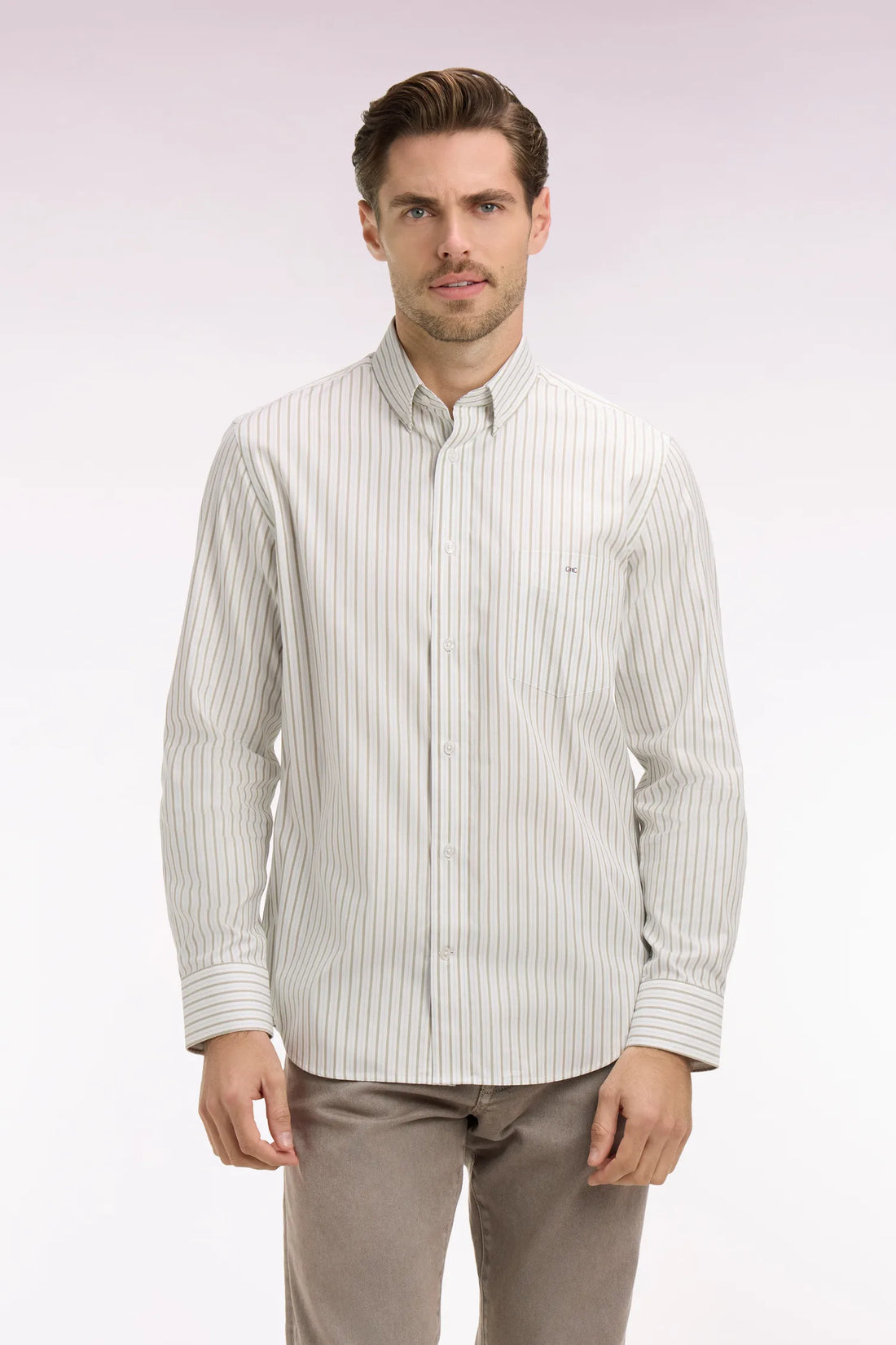 Eden Park 0 Men Regular Fit Pinpoint Striped Cotton Shirt SKU: E26CHECL0006_BLC25 Image 01