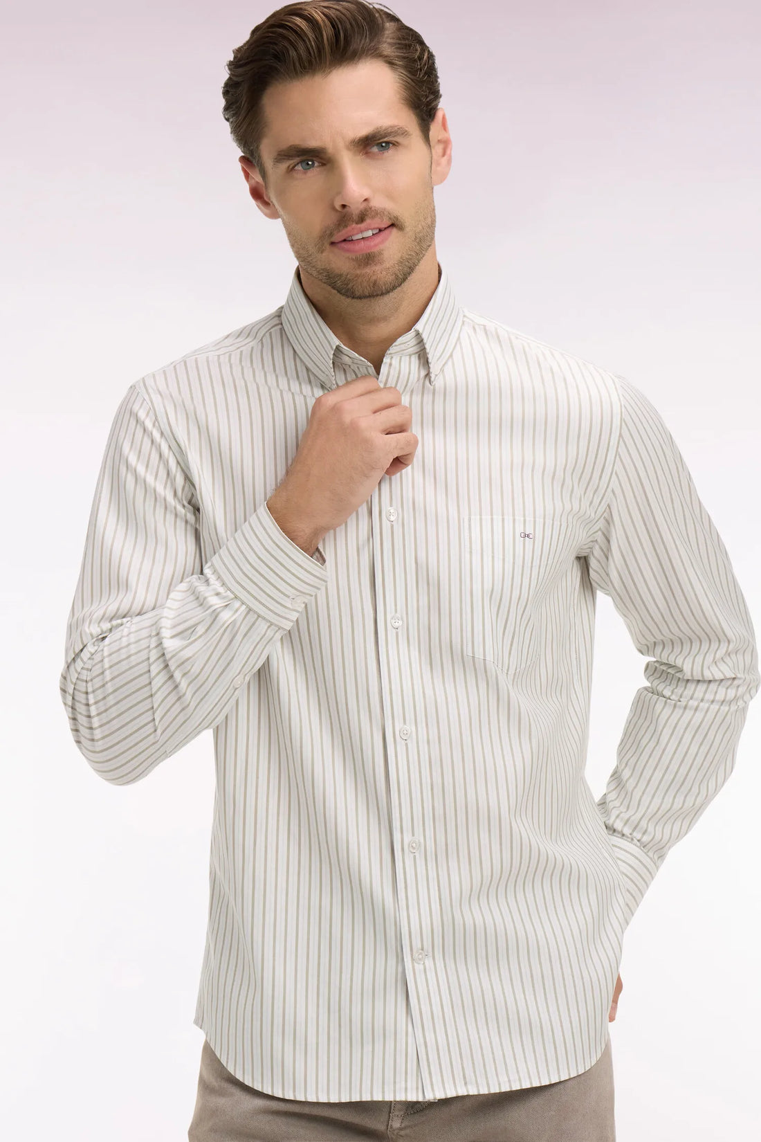 Eden Park 0 Men Regular Fit Pinpoint Striped Cotton Shirt SKU: E26CHECL0006_BLC25 Image 02