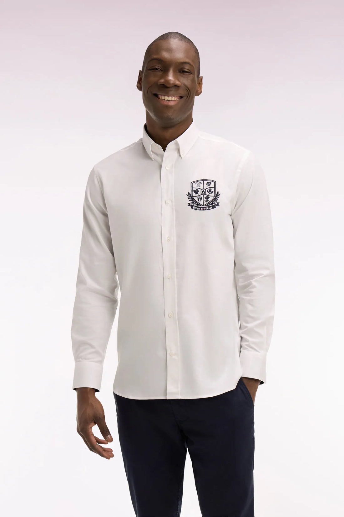 Eden Park White Men White Pinpoint Cotton Shirt with 6 Nations Coat of Arms Embroidery SKU: E26CHECL0019_BC Image 01