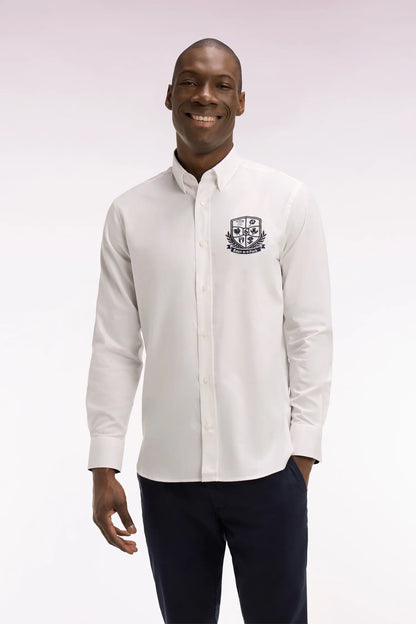 Eden Park White Men White Pinpoint Cotton Shirt with 6 Nations Coat of Arms Embroidery SKU: E26CHECL0019_BC Image 01