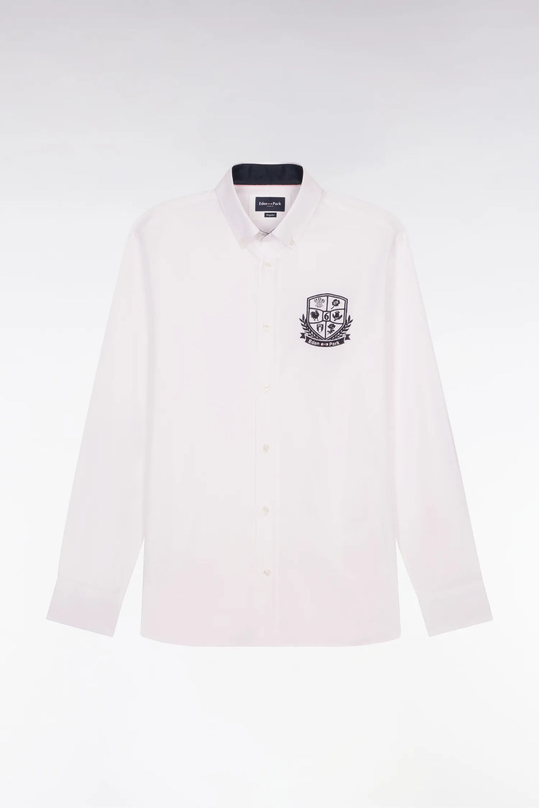 Eden Park White Men White Pinpoint Cotton Shirt with 6 Nations Coat of Arms Embroidery SKU: E26CHECL0019_BC Image 02