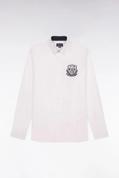 Eden Park White Men White Pinpoint Cotton Shirt with 6 Nations Coat of Arms Embroidery SKU: E26CHECL0019_BC Image 02