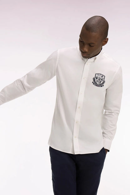 Eden Park White Men White Pinpoint Cotton Shirt with 6 Nations Coat of Arms Embroidery SKU: E26CHECL0019_BC Image 03